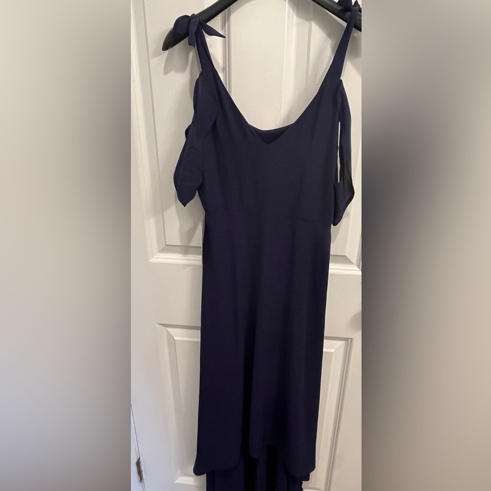 Express butterfly sleeve high low navy dress